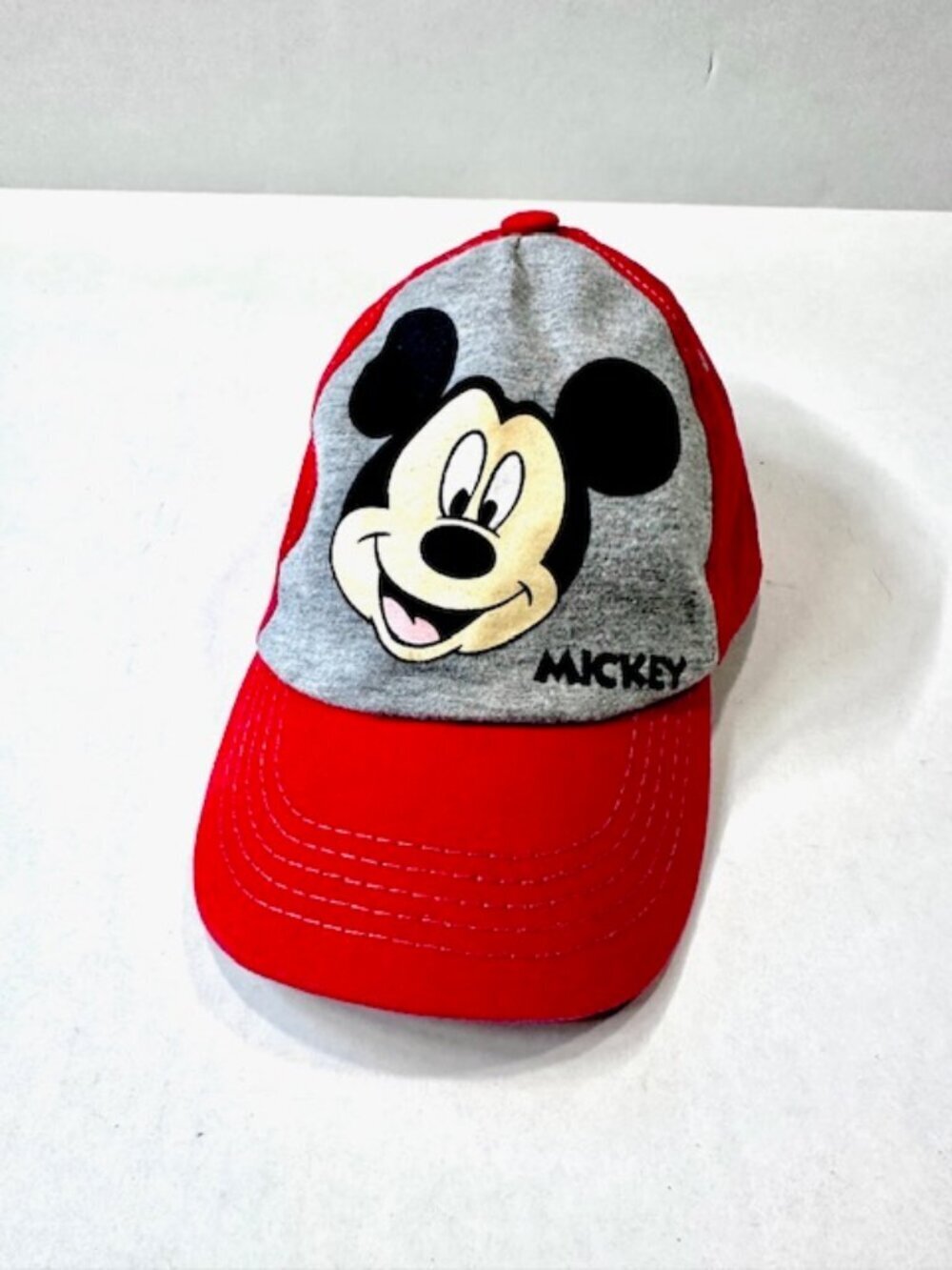 Disney Youth Mickey Mouse Baseball Cap Hat Adjustable Hook & Loop Gray Red OSFM